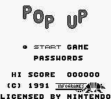 Pop Up (Europe) Title Screen